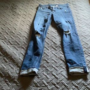 Washed blue jeans